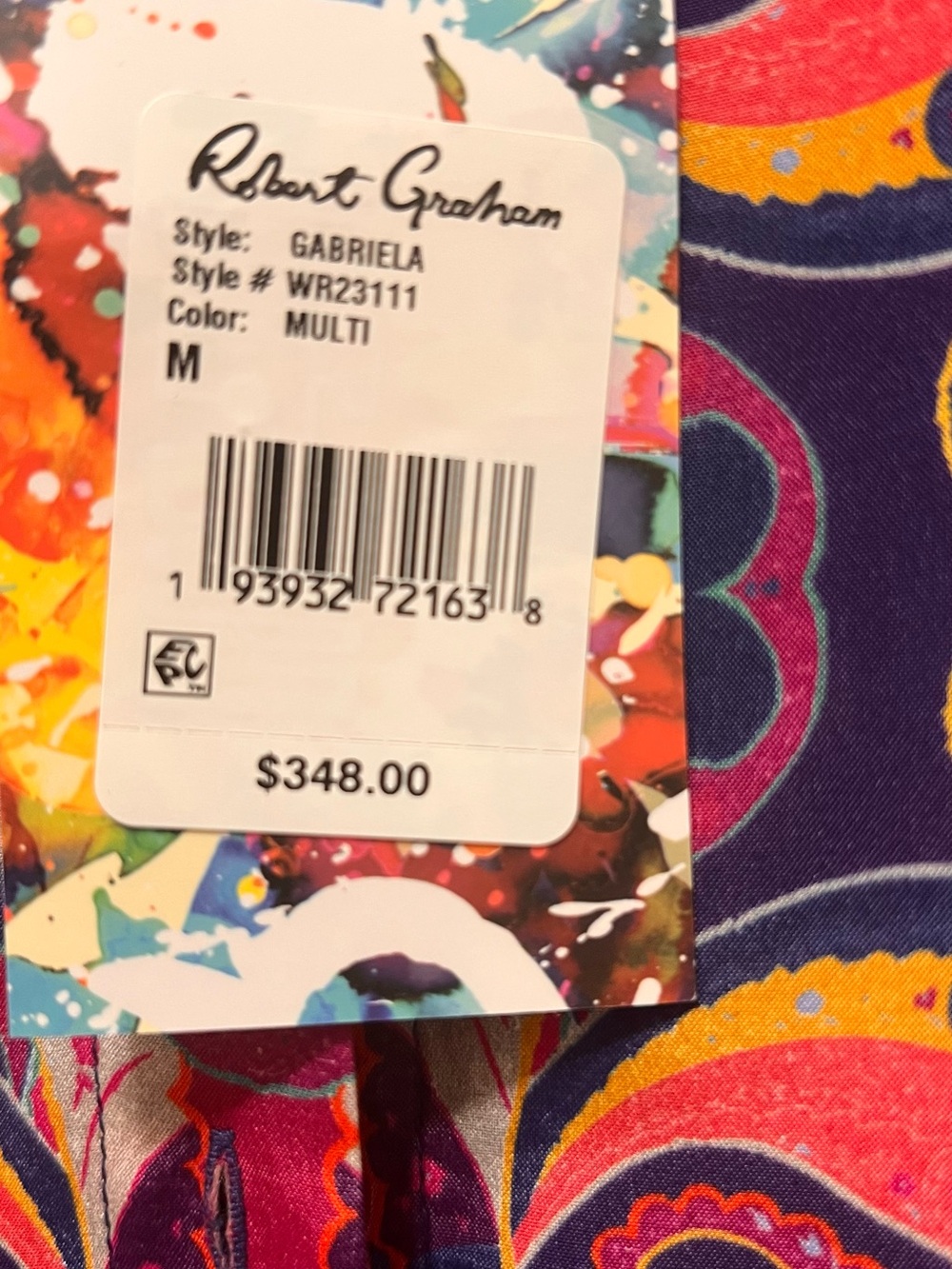 Robert Graham Purple Paisley Button-Up Blouse with Red and Orange Accents - Picture 5 of 5